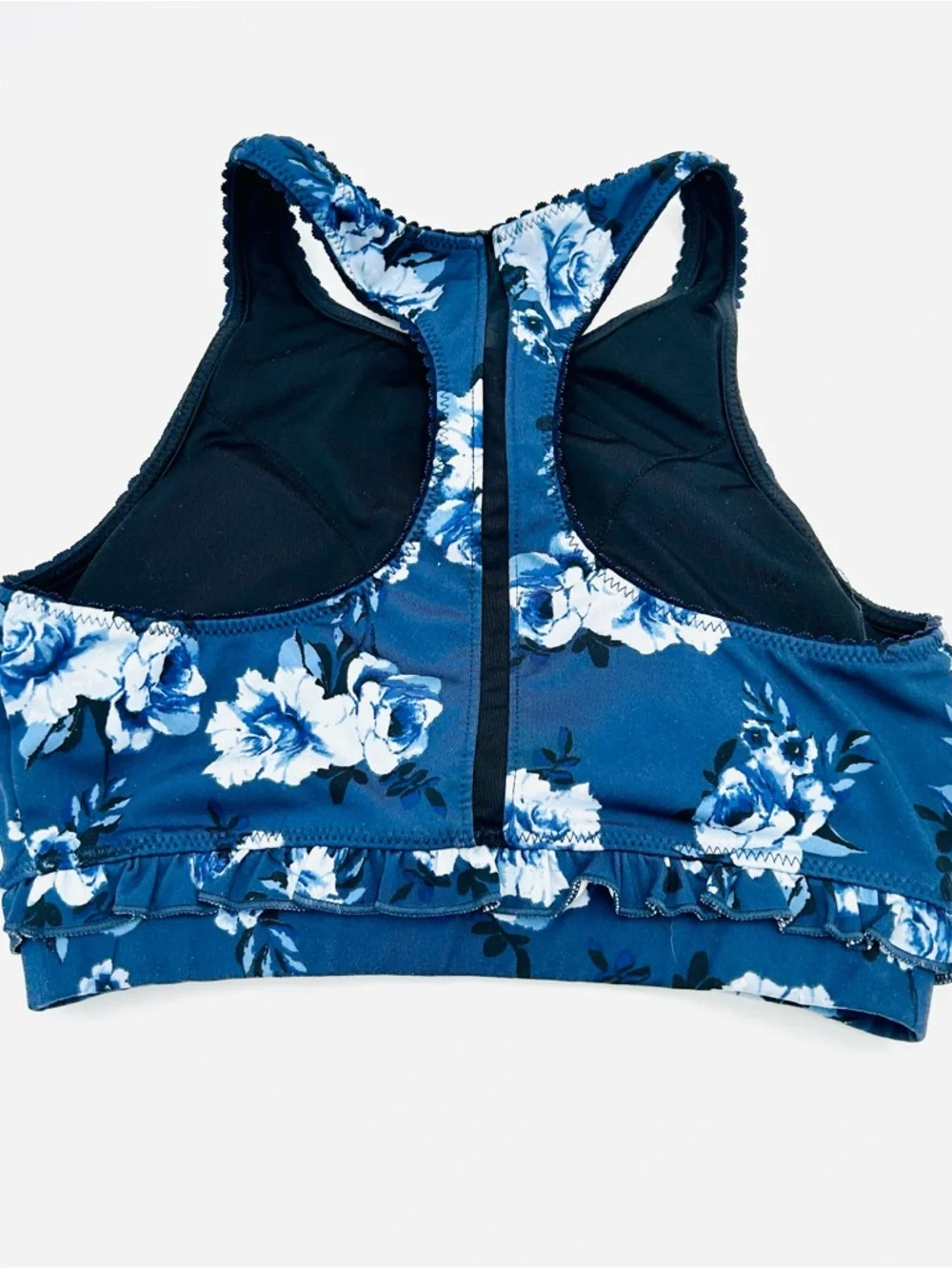 Kate Spade Blue Floral High-Neck Racerback Sports Bra ruffle women size XS